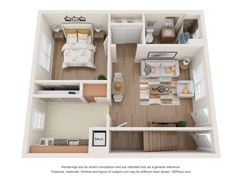 1 Bed 1 Bath 750 Sq.Ft. Deluxe Floor Plan at Nottingham Manor Apartments, Montvale, 07645